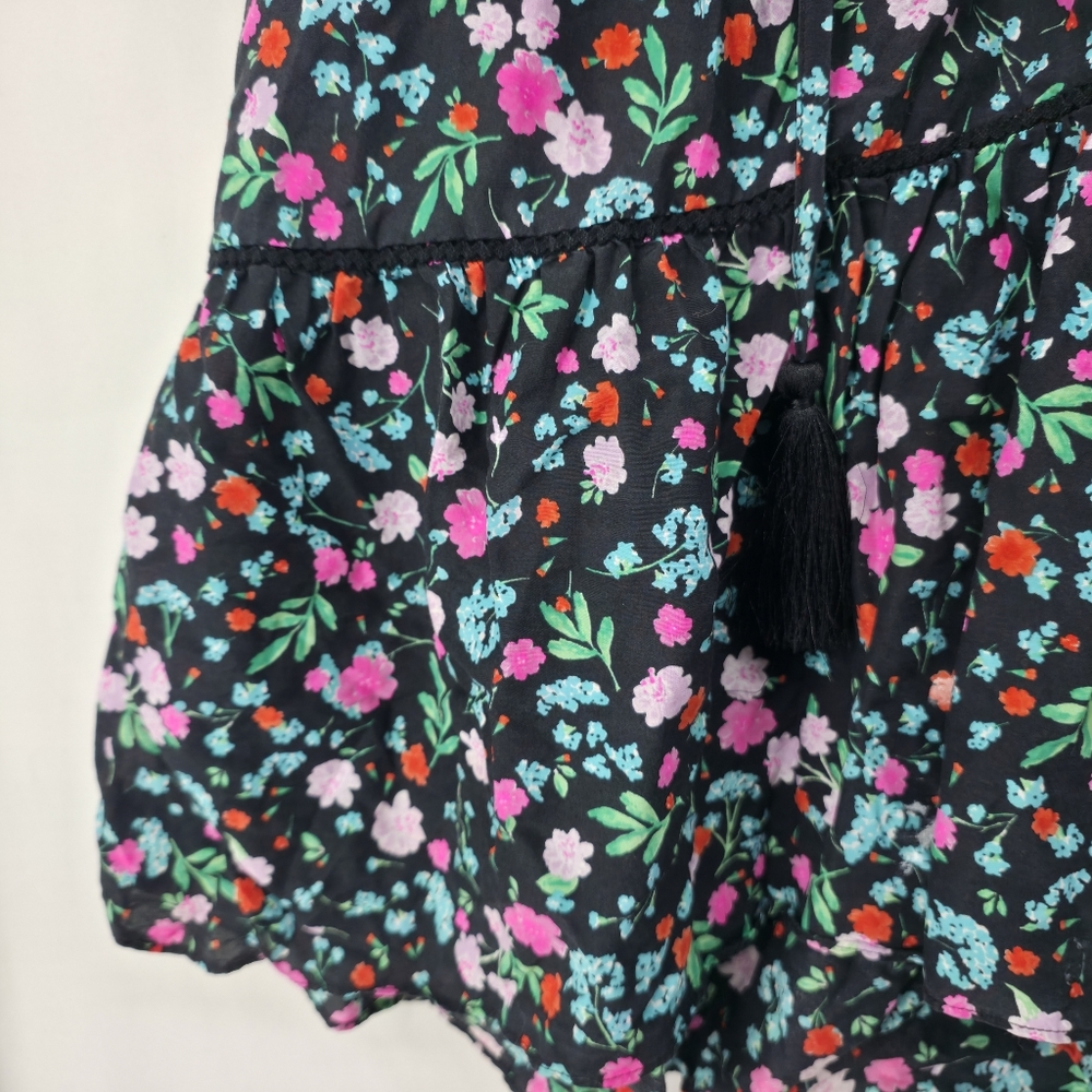 Kate Spade New York Top Black Floral Greenhouse Lace Yoke Tassels Boho Size L - Picture 5 of 12